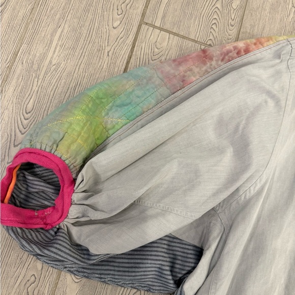 Handmade Up cycled Cotton And Tie Dyed Quilted Button Front Oversized Top - Picture 3 of 13